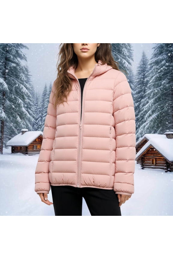 Coats for Women Lightweight Down Jacket Hooded Long Sleeved Slim Oversized Jacket Puffy Jackets,Womens Coats Plus Size Pink XS