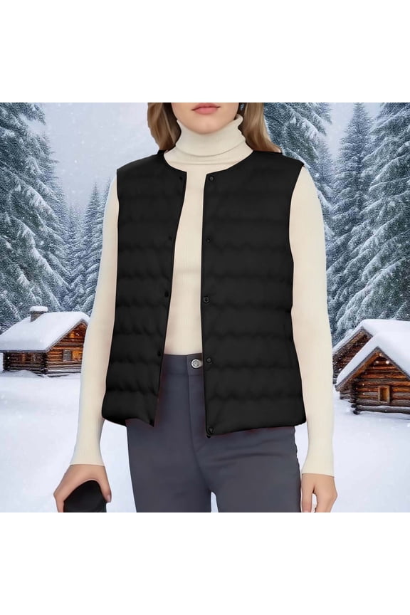 Coats for Women Lightweight Down Jacket Sleeveless V-neck Winter Puffy Jackets,Womens Coats Plus Size Black XXL