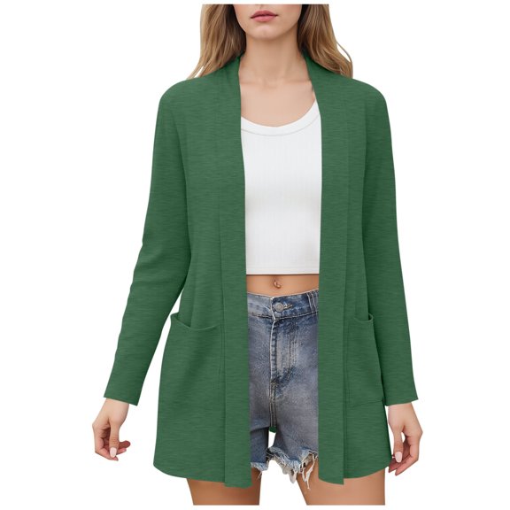 Coats for Women Long Sleeve Lightweight Open Front Knit Cardigan Pockets Casual Jacket,Womens Coats Plus Size Green XXL