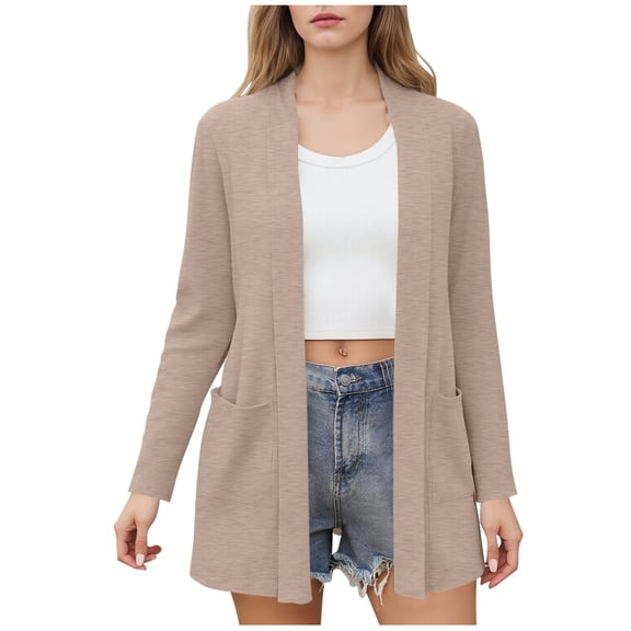 Coats for Women Long Sleeve Lightweight Open Front Knit Cardigan Pockets Casual Jacket,Womens Coats Plus Size Khaki XL