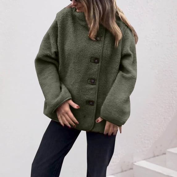 Coats for Women Long Sleeve Stand Collar Button Loose Casual Cardigan Coat,Womens Coats Plus Size Green XXXL