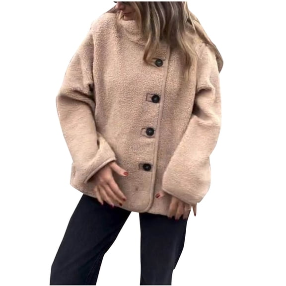 Coats for Women Long Sleeve Stand Collar Button Loose Casual Cardigan Coat,Womens Coats Plus Size Khaki XL