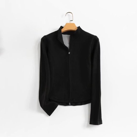 Coats for Women Long Sleeve Zipper Round-neck Solid Color Casual Fall Winter Blouses,Womens Coats Plus Size Black XL