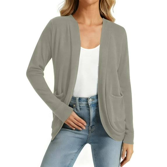 Coats for Women Long Sleeved Cardigan Casual Solid Color Jacket,Womens Coats Plus Size Khaki XXL