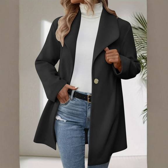 Coats for Women Long Sleeved Lapel Buttons Casual Jacket,Womens Coats Plus Size Black XL