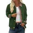 thumbnail image 1 of Tops for Women Plus Size Long Sleeved Plaid Hooded Loose Checkered Collar Casual Jacket Womens Blouse Army Green XL, 1 of 6