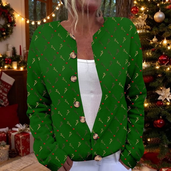 Coats for Women Merry Christmas Cardigan Long Sleeve Hollowed Out Print Casual Jacket,Womens Coats Plus Size Green XXXXL
