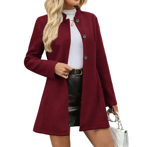 Coats for Women Single Breasted Trench Coat Fashion A-Line Fall Winter Jackets, Long Sleeve Pure Color Coat for Winter Season,Red,L