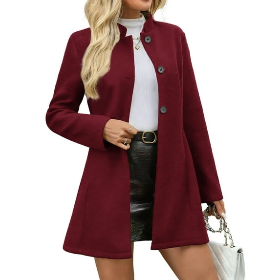 Coats for Women Single Breasted Trench Coat Fashion A-Line Fall Winter Jackets, Long Sleeve Pure Color Coat for Winter Season,Red,M