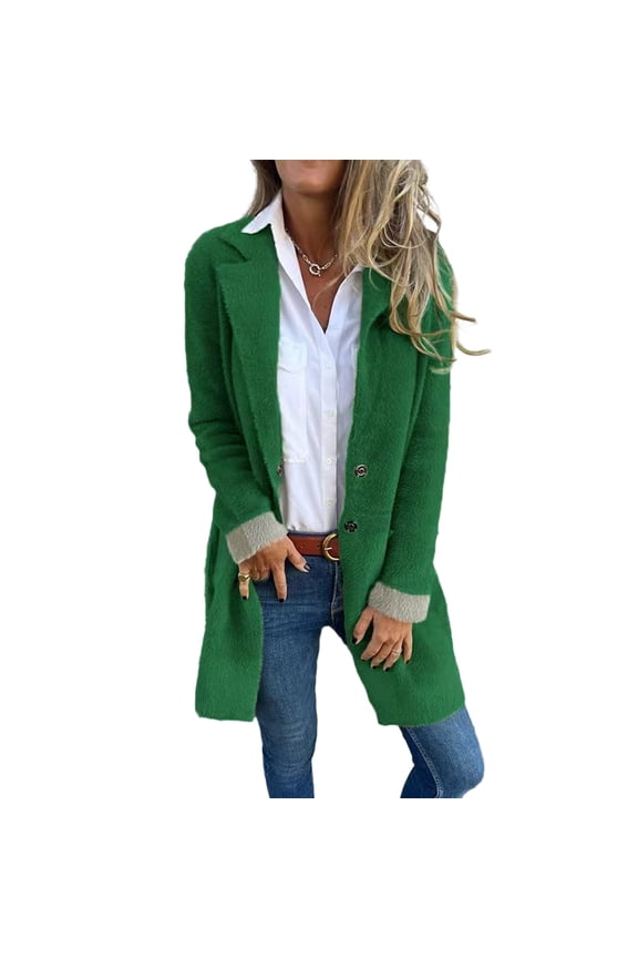 Coats for Women Single Breasted Trench Coat Fashion A-Line Fall Winter Jackets, Mid-Length Pure Color Outerwear for Daily Use,Green,S