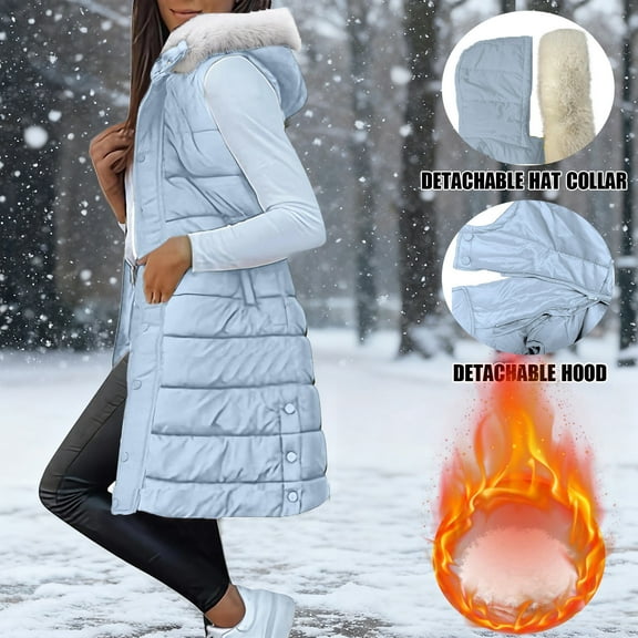 Coats for Women Sleeveless Puffy Jackets Long Puffer Stand Collar Casual Winter Coat with Pockets,Womens Coats Plus Size Light Blue XL