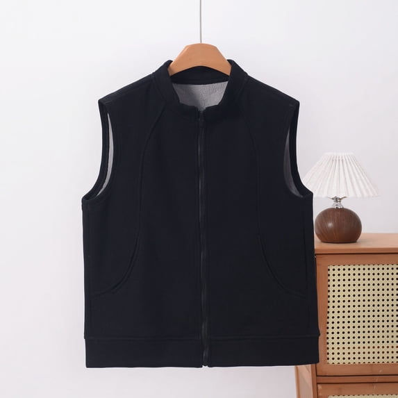 Coats for Women Sleeveless Zipper Round-Neck Pockets Winter Regular Solid Jackets,Womens Coats Plus Size Black XXXXXL