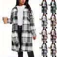 thumbnail image 1 of Coats for Women Spring Fall Classic Grid Coat Lapel Collar Open Front Belted Long Jacket, 1 of 8