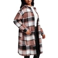 thumbnail image 1 of Coats for Women Spring Fall Classic Grid Coat Lapel Collar Open Front Belted Long Jacket, 1 of 7