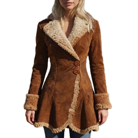 Coats for Women Vintage Western Jackets Brown Faux Fur Coat Fleece Lined Jacket Warm Winter Overcoat Dark Brown S