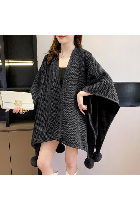 Coats for Women Winter Solid Color Shawl Cape Warm Belt Ball Jacket,Womens Coats Plus Size Black Free Size