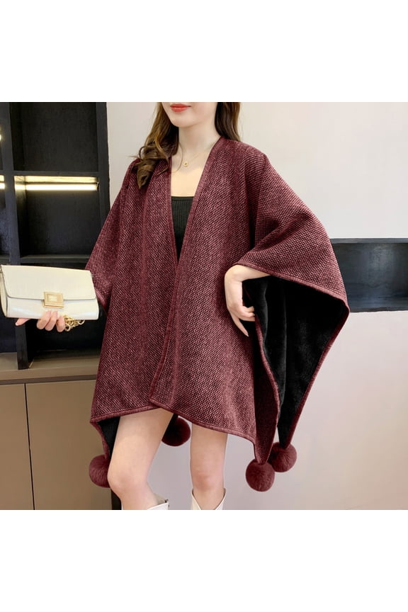 Coats for Women Winter Solid Color Shawl Cape Warm Belt Ball Jacket,Womens Coats Plus Size Wine Free Size