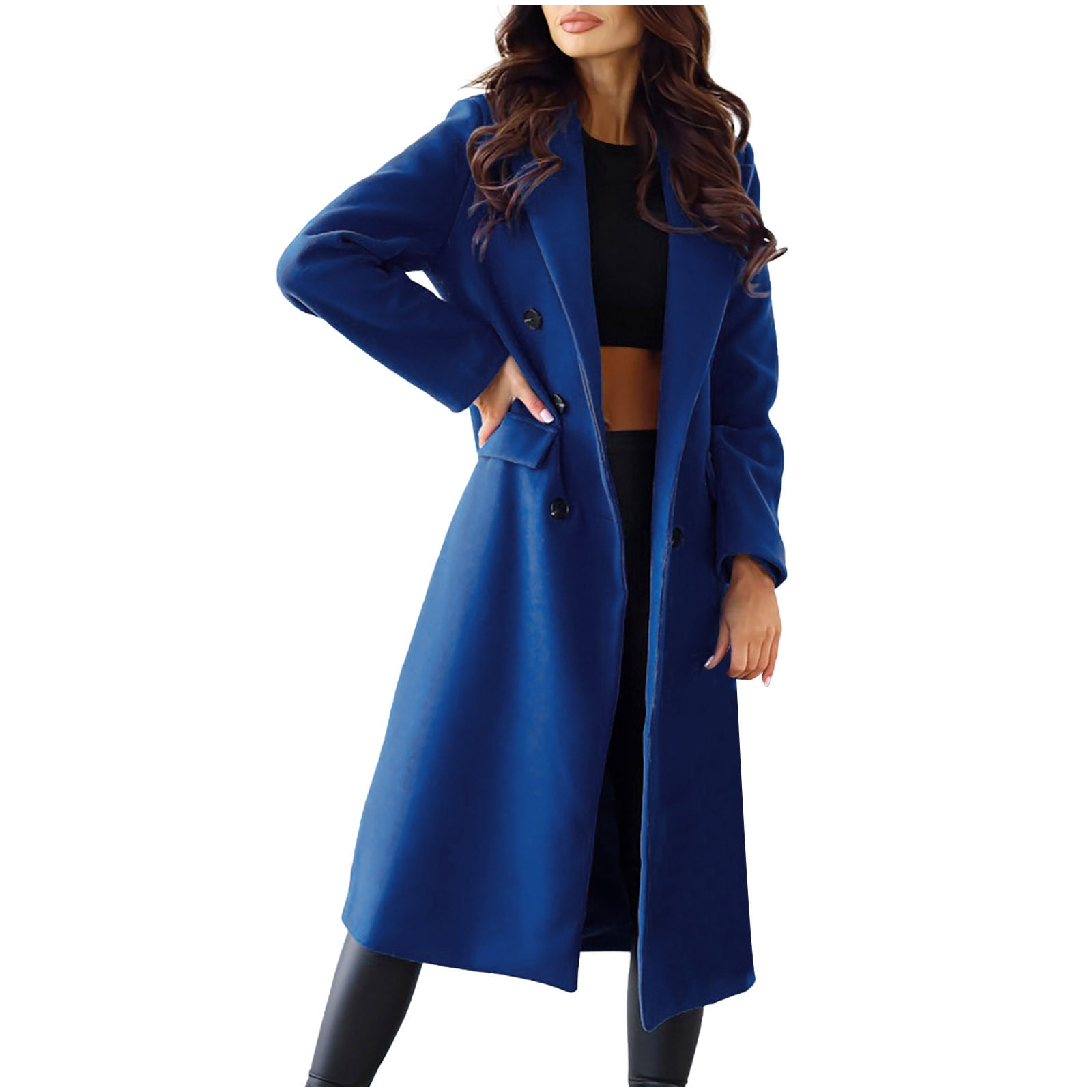  Women's 3/4 Length Double-Breasted Trench Coat with Belt Slim  Wool Trench Long Parka Coats Winter Maxi Jacket : Clothing, Shoes & Jewelry