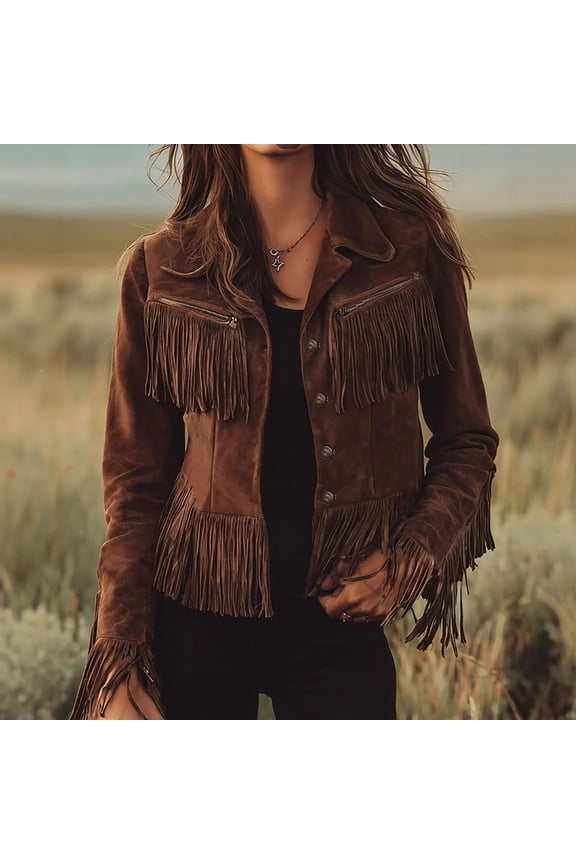 Coats for Women Women's Fringe Suede Leather Jackets Western Tassel Jackets Motocycle Biker Cropped Coat Outwear