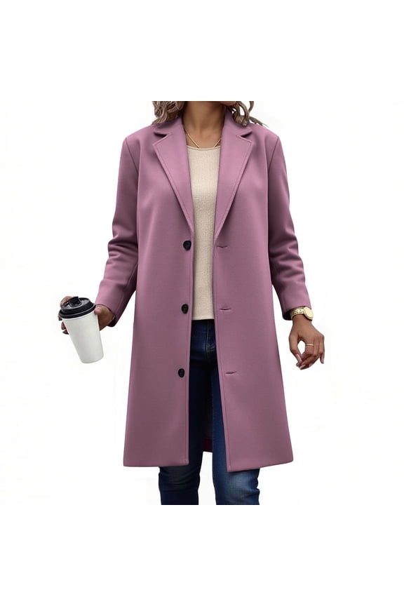 Coats for Women, Women's Solid Casual Thicken Wool Stand Collar Inner Lining Pocket Breasted Pea Mao Coat, Outerwear Women, Mauve-XXL