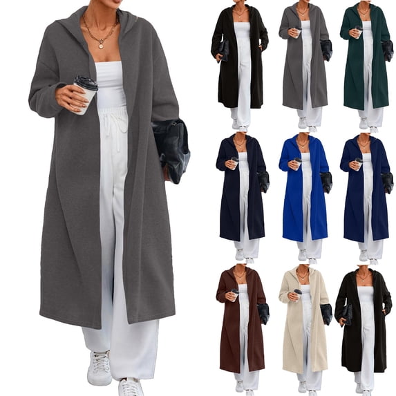 Coats for Womens Spring Fall Long Cardigans Cable Knitted Open Front Lightweight Long Sleeve Oversized Hooded Outerwear Coat