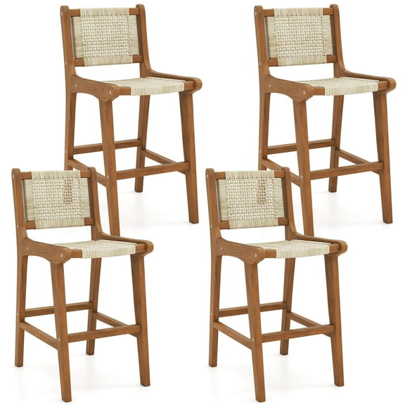 Costway 4 PCS Outdoor Counter Height Bar Stool with Wood Frame Back &Footrest for Balcony