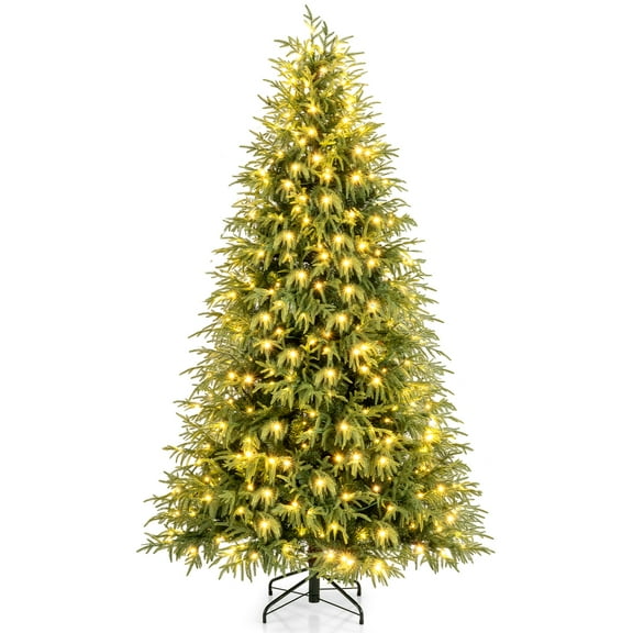 Costway 7 FT Artificial Pre-Lit Christmas Tree with 400 Warm White LED Lights 1217 Branch Tips