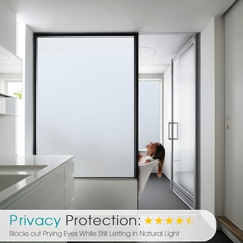 Coavas Frosted Glass Window Privacy Film Day and Night, Static Cling No Glue, Anti-Glare Heat Blocking, Renter-Friendly Removable Decorative Covering for Home Bathroom Bedroom, 23.6 x 118.1 Inch,