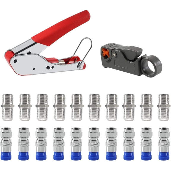 Coax Cable Crimper Coaxial Compression Tool Kit Wire Stripper with F RG6 RG59 Connectors