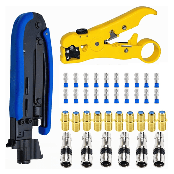 Coax Cable Crimper Kit,Coaxial Compression Tool Adjustable RG6 RG59 RG11 75-5 75-7 Coaxial Cable Stripper Kit,As Shown