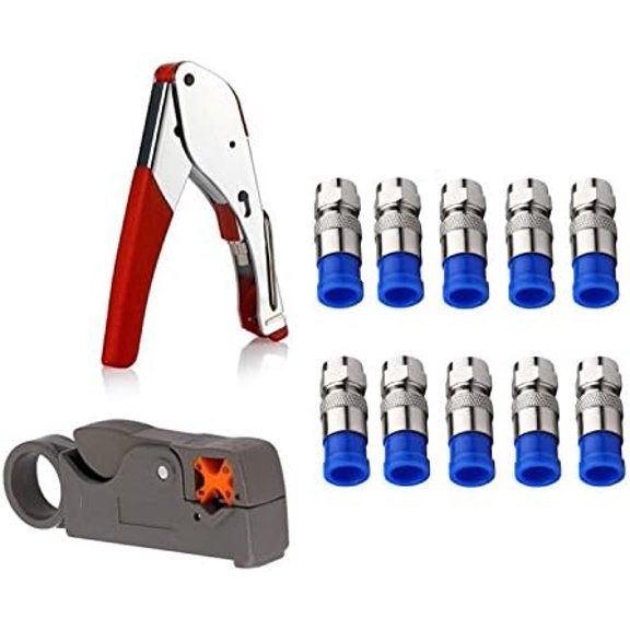 Coax Cable Crimper Tool Kit, rg6 rg59 Coaxial Compression Tool, Wire Stripper, 10pcs RG6 F Connectors$$Tools & Hardware Other