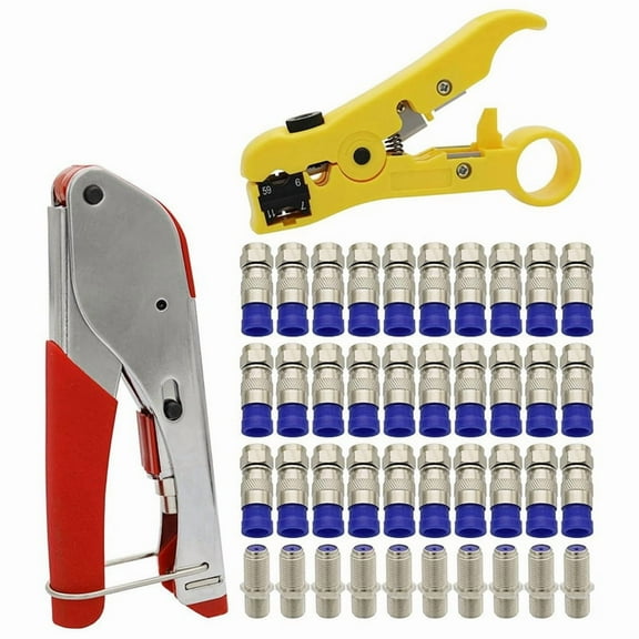Coax Cable Crimper and F RG6 Connectors 30Pcs Male 10Pcs Female to with Coaxial Compression Tool Kit