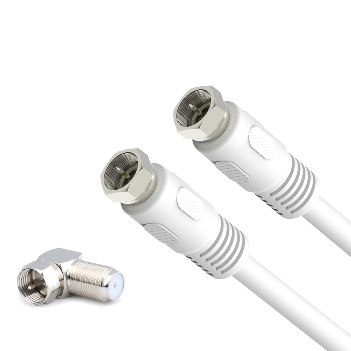 Coaxial Cable 10ft, Coax Cable for Modem, RG6 White 75 Ohm Quad Shield