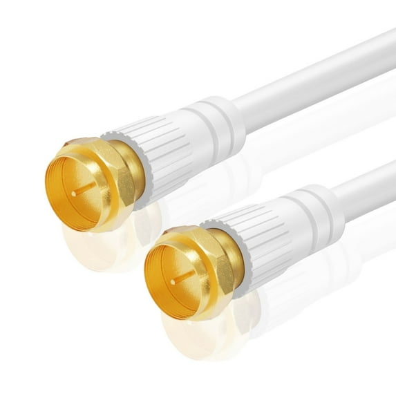 Coaxial Cable (50 Feet) with F Connectors F-Type Pin Plug Socket Male Twist-On Adapter Jack with Shielded RG59 RG-59/U Coax Patch Cable Wire Cord White