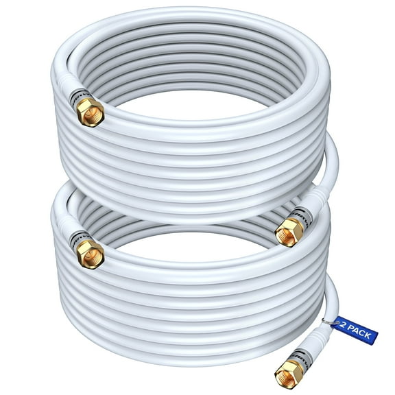 Coaxial Cable 50 ft Triple Shield - RG6 Coax Cable, TV Cable for Digital TV Aerial, Satellite Cable - Cable Cord Cable Wire- with Gold Plated F Connectors - White, 50 Feet, 2 Pack 50 Feet 2 Pack