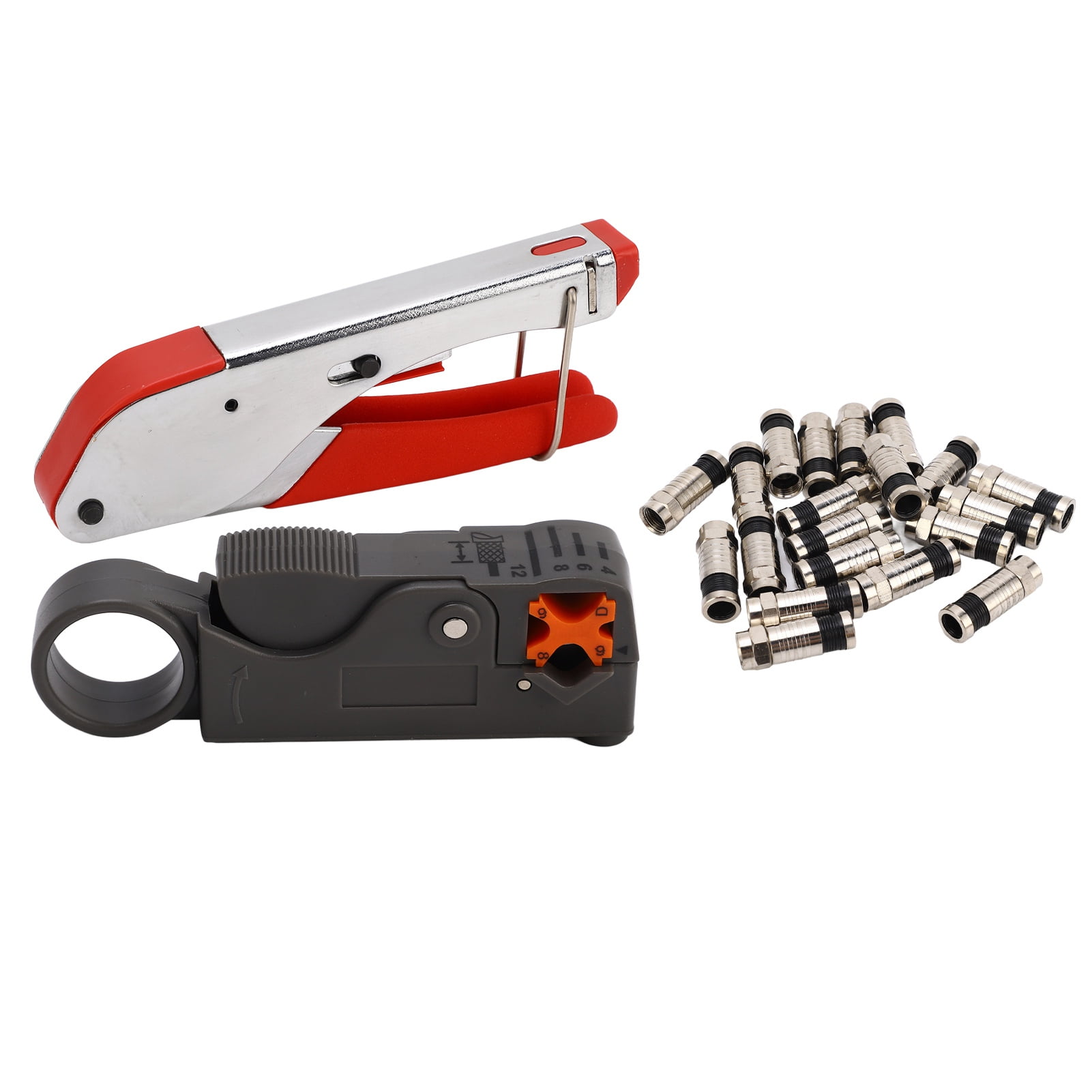 Coaxial Cable Crimper Kit with Stripper and 20Pcs F Connectors