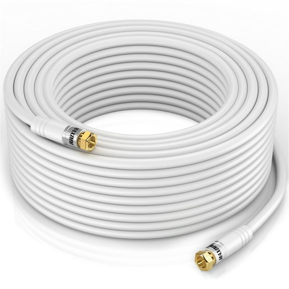 Coaxial Cable RG Coax Cord 145 Feet (White), Triple Shielded Wire CL3 F-Type Connectors