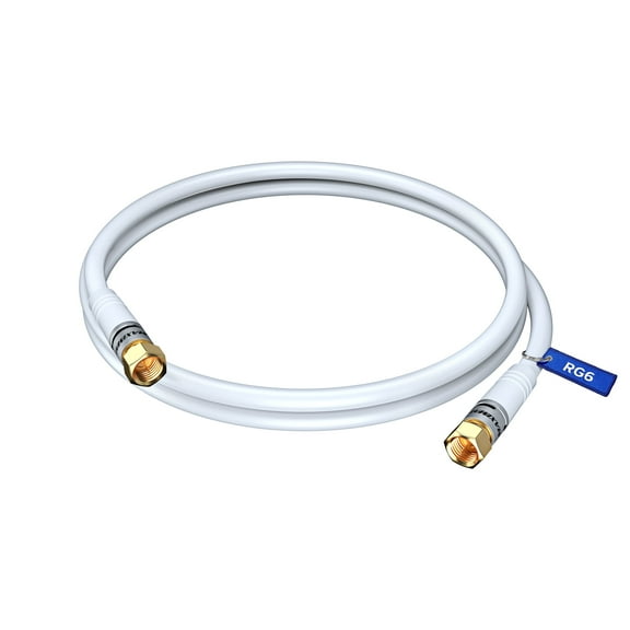 Coaxial Cable RG6, 1.5 ft, F-Type Connector CL3 Triple Shielded Coax Cable (White)