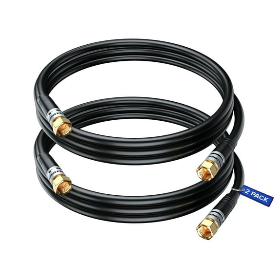 Coaxial Cable RG6 3 ft, F-Type Connector CL3 Triple Shielded Coax Cable, 2 Pack Black,
