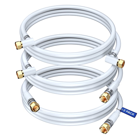 Maximm RG6 Coaxial Cable, CL3 Triple Shielded Right Angle & Straight Coax, 3 ft, White, 2-Pack