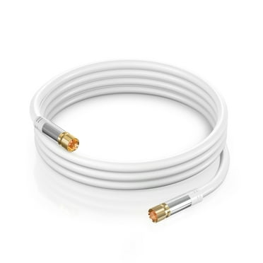 Coaxial Cable RG6 (3feet, White) Quad Shield Straight Male F-Type Connector with 2 Way Splitter, Couplers, Nail Cable Clips