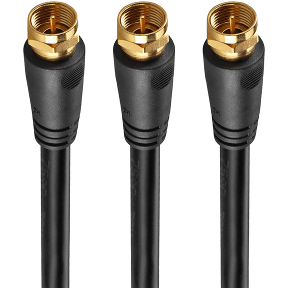 Coaxial Cable RG6 Coax 3 Pack Dual Shielded Wire F Type CL2 in-Wall Rated RG-6 Patch Cord Anti Corrosion Connector For Broadband Internet / DIRECTV Satellite - 10ft Black