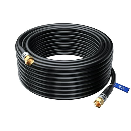 Coaxial Cable RG6 Coax Cord 20 Feet (Black), Triple Shielded Wire CL3 F-Type Connectors