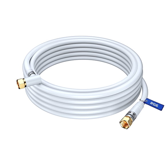 RG6 COAXIAL CABLE with 90-Degree Angled Connector - 25ft / White - Triple Shielded, Non-Oxygen Copper Cable Wire for TV, Internet & More - Flexible Coax Cable Cord