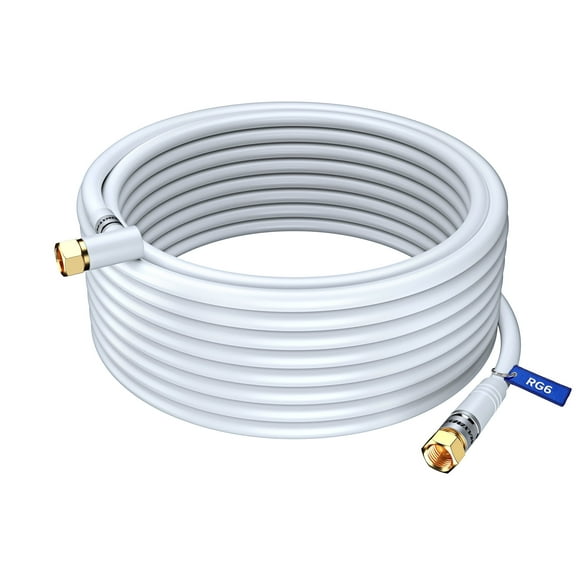 Coaxial Cable RG6 Coax Cord (50 Ft) Triple Shielded Wire CL3 in-Wall Rated Gold Plated Connectors 50 Foot White 90 50 Feet