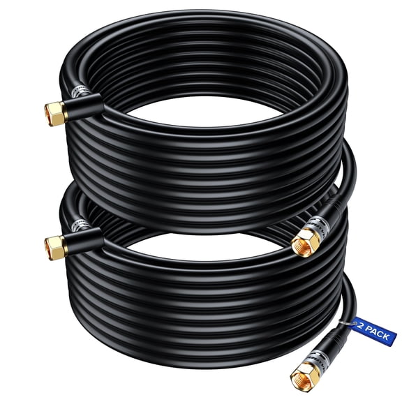 Coaxial Cable RG6 Right Angle 90°, 50 ft, Coax Cable F-Type Triple Shielded Coax Cable, 2 Pack (Black)