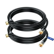 Coaxial Cable RG6, with a Right Angle 90  Connector, 10 ft, Coax Cable F-Type Triple Shielded Coax Cable, 2 Pack, Black