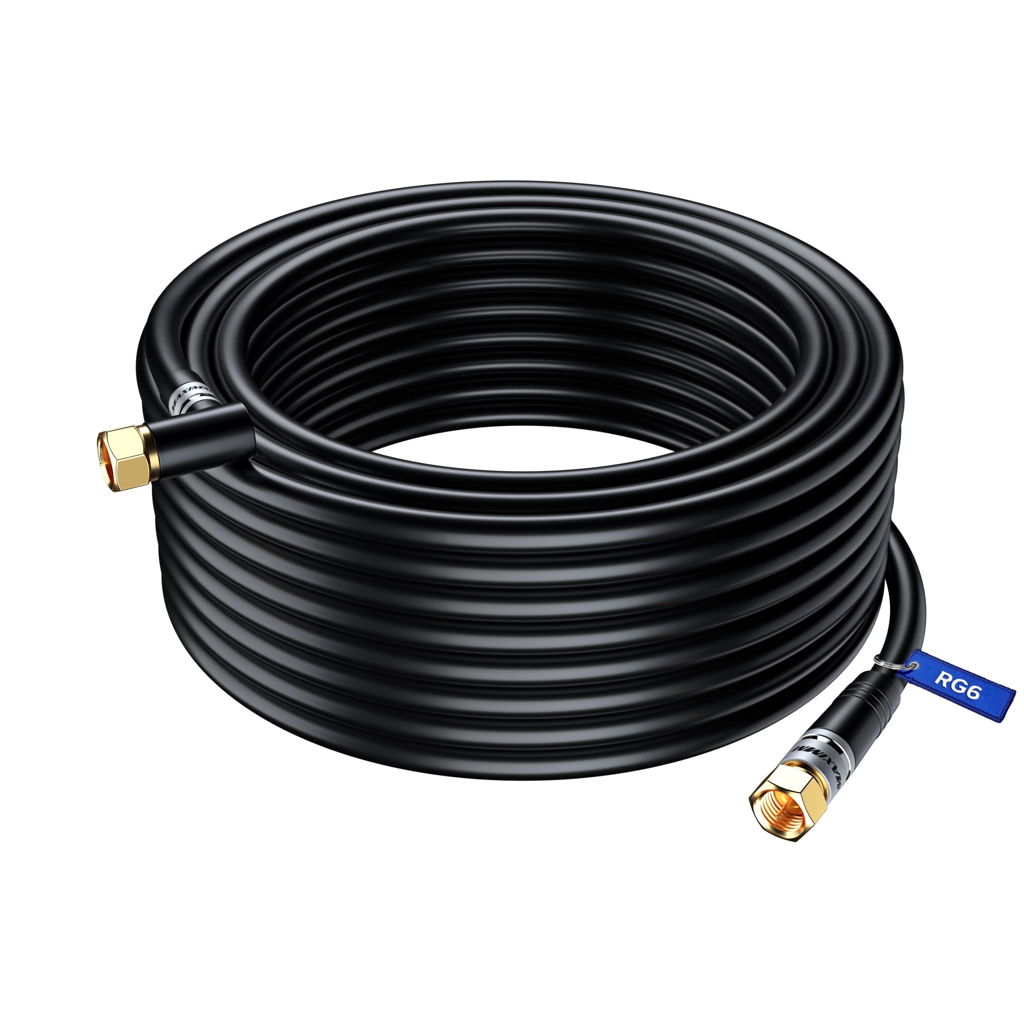 Coaxial Cable RG6, with a Right Angle 90° Connector, 100 ft, Coax