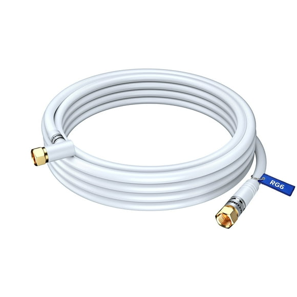 Coaxial Cable RG6, with a Right Angle 90° Connector, 15 ft, Coax Cable F-Type Triple Shielded Coax Cable 15 Feet (White)