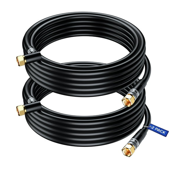 Coaxial Cable RG6, with a Right Angle 90° Connector, 20 ft, Coax Cable F-Type Triple Shielded Coax Cable, 2 Pack (Black)